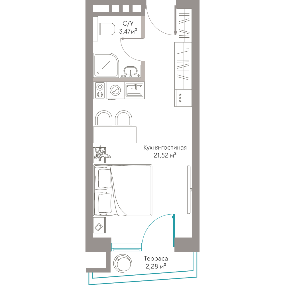 Планировка: Студия · 27,27 м²