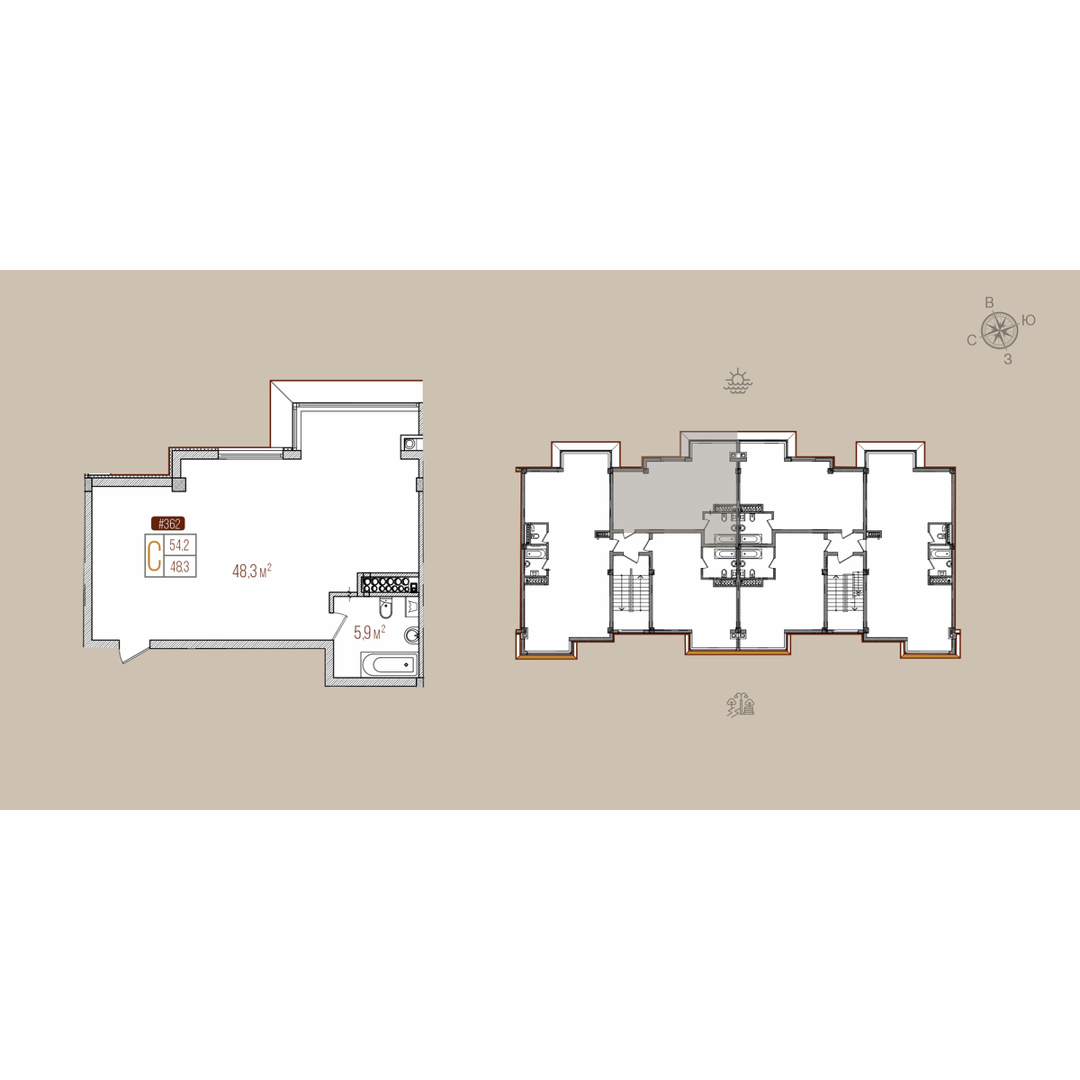 Планировка: Студия · 54,2 м²