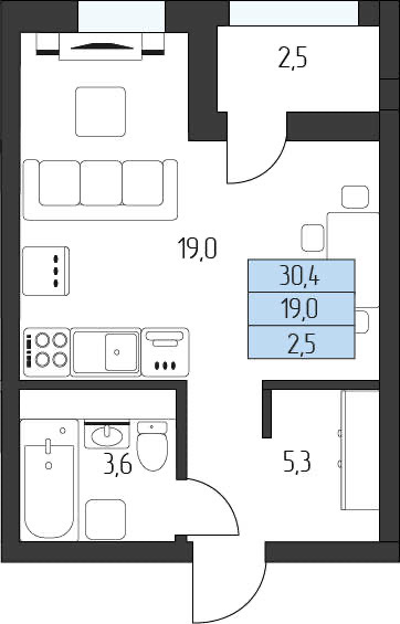 Планировка: Студия · 28,85 м²