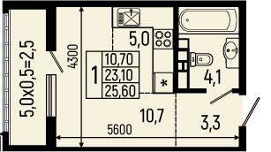 Планировка: Студия · 25,6 м²