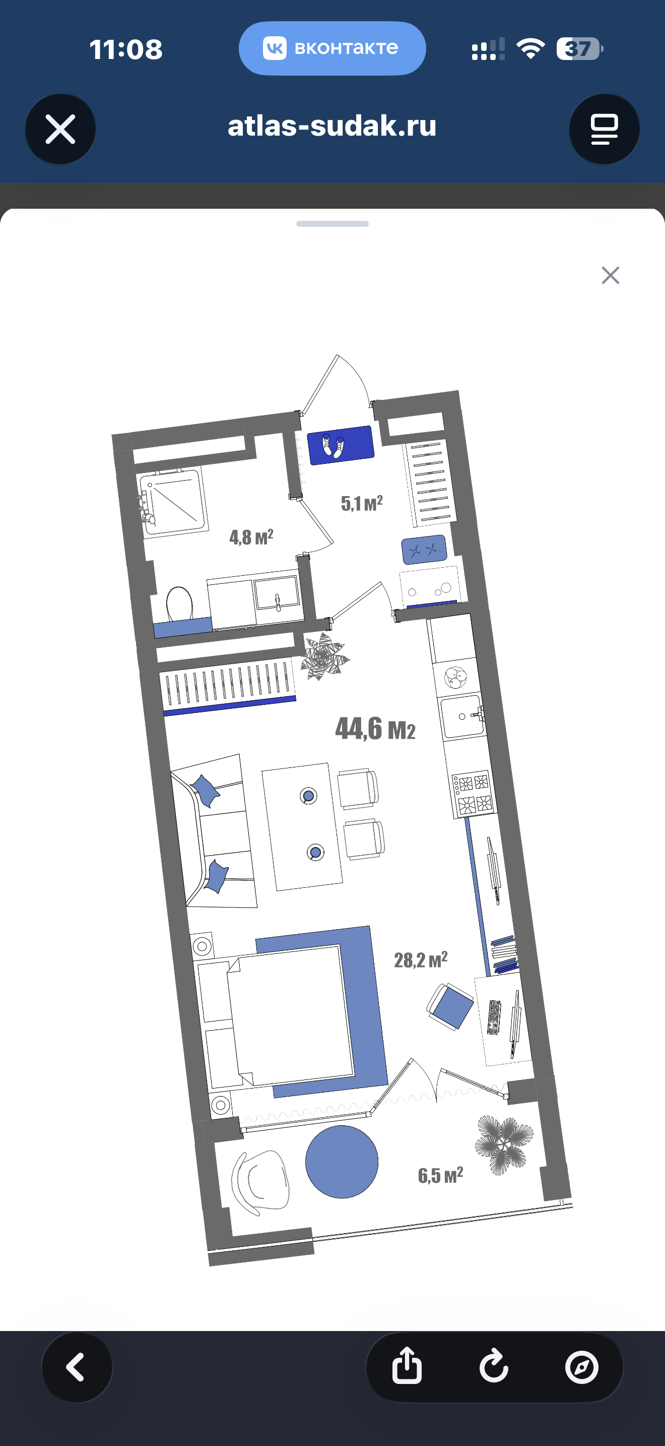 Планировка: Студия · 43,3 м²