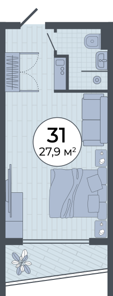 Планировка: Студия · 27,9 м²