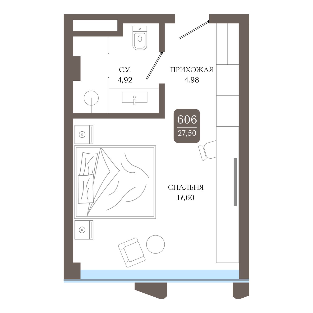 Планировка: Апартаменты · 27,5 м²