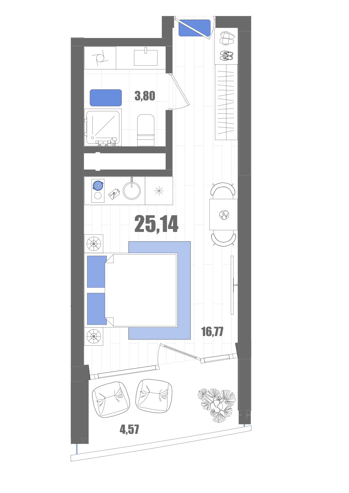 Планировка: Студия · 25,14 м²