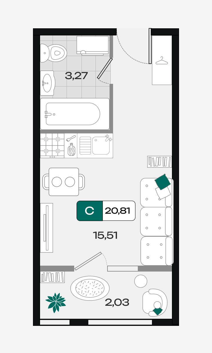 Планировка: Студия · 20,81 м²