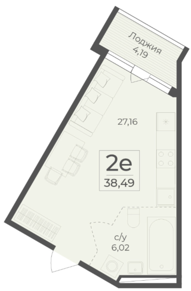 Планировка: 1-комнатная · 40,59 м²