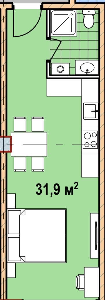 Планировка: Апартаменты · 31,9 м²