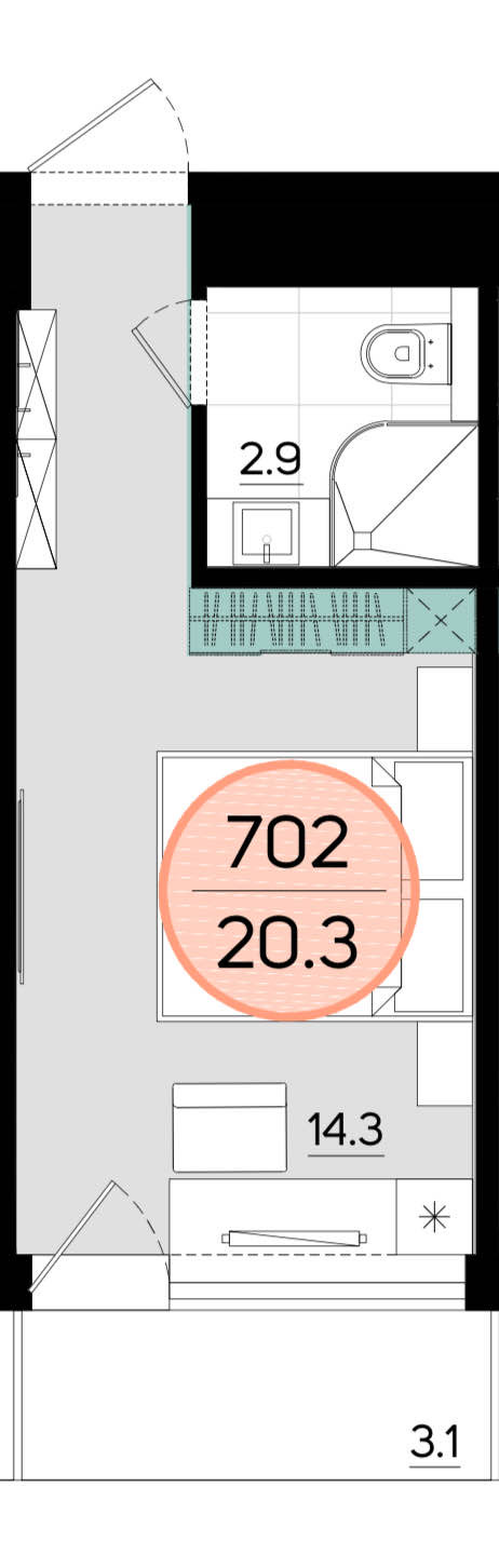 Планировка: Студия · 20,3 м²