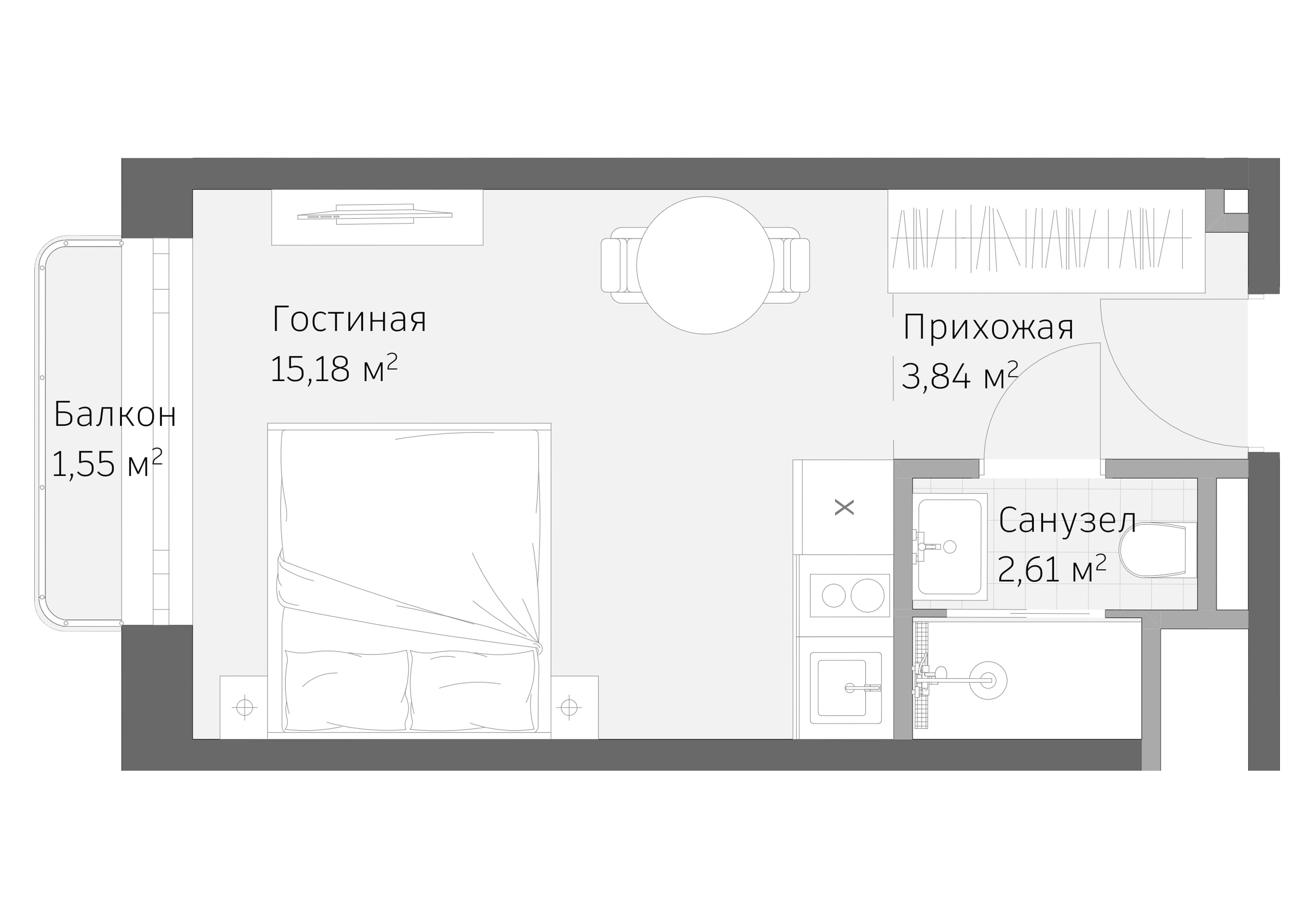 Планировка: Апартаменты · 23,18 м²