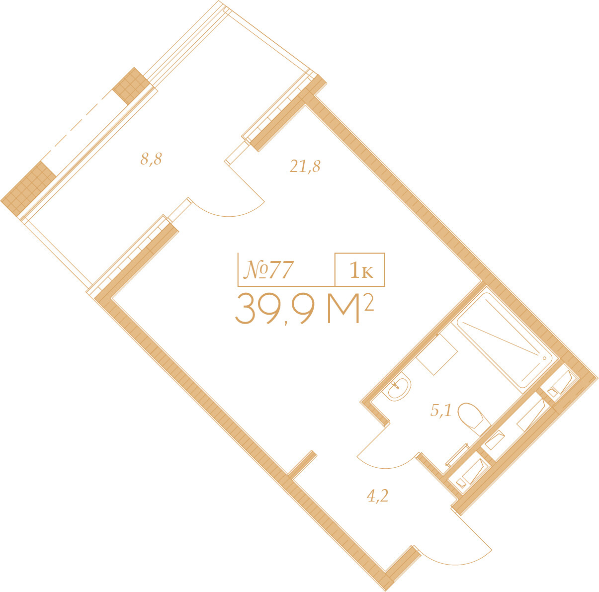 Планировка: 1-комнатная · 39,9 м²