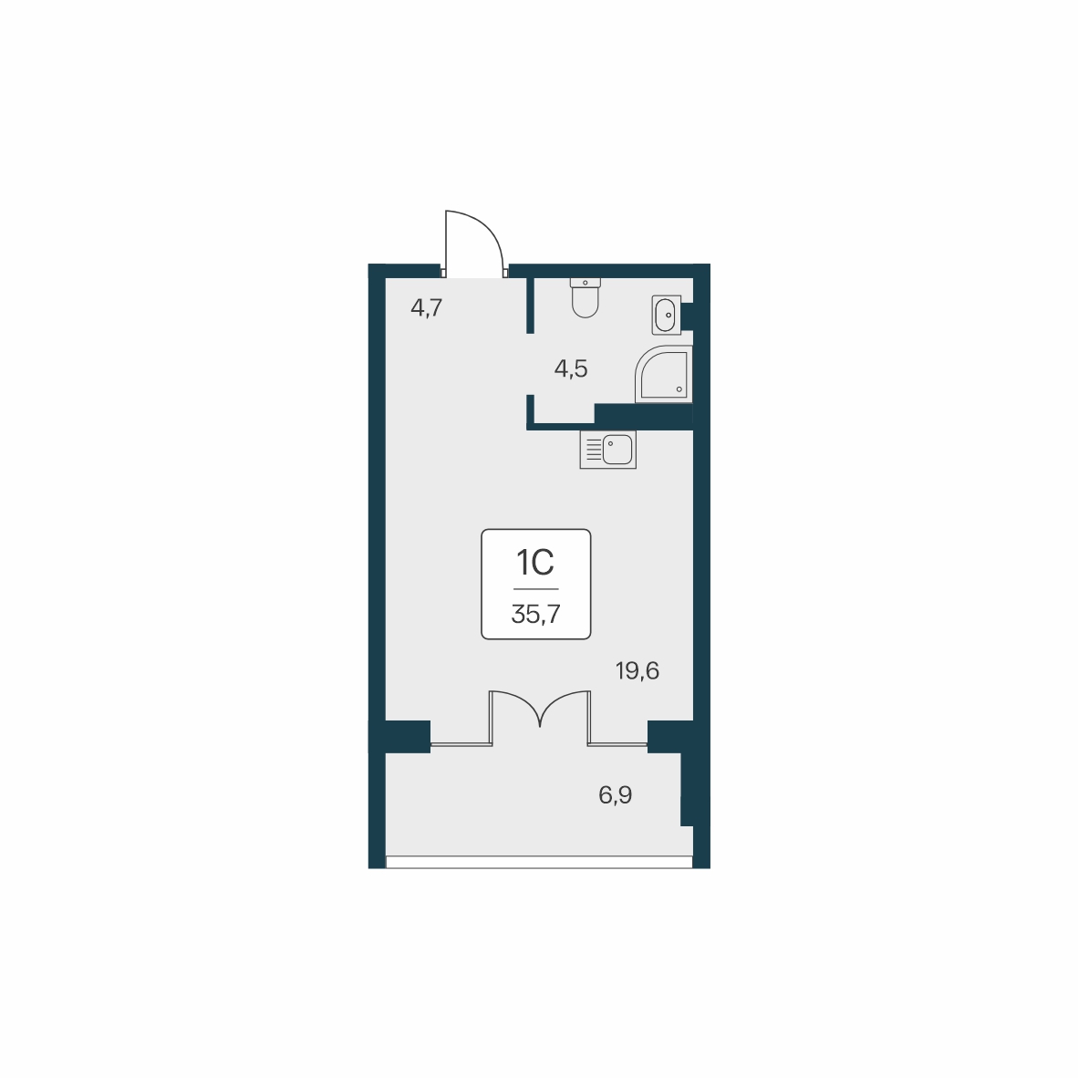 Планировка: Студия · 35,7 м²