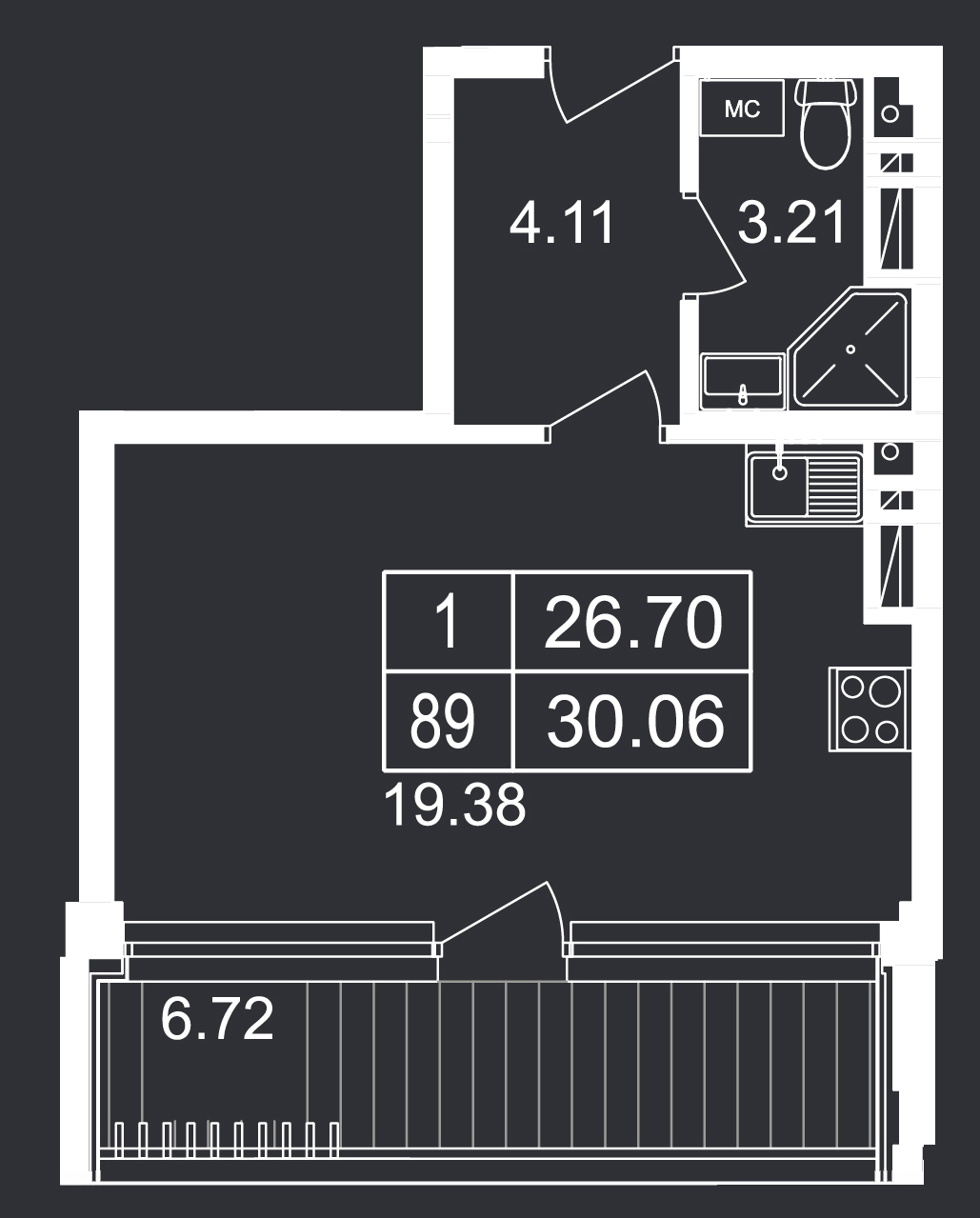 Планировка: Студия · 34 м²