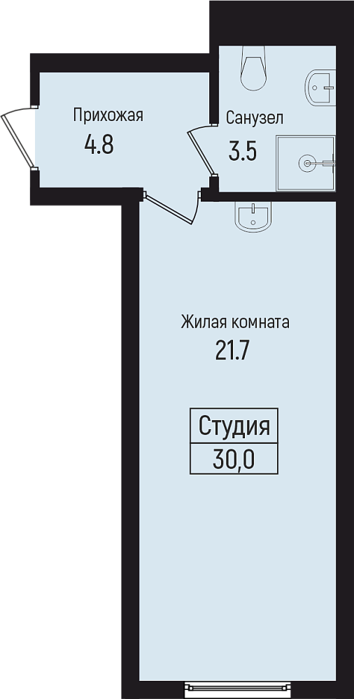 Планировка: Студия · 30 м²