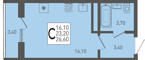 Планировка: Студия · 26,6 м²