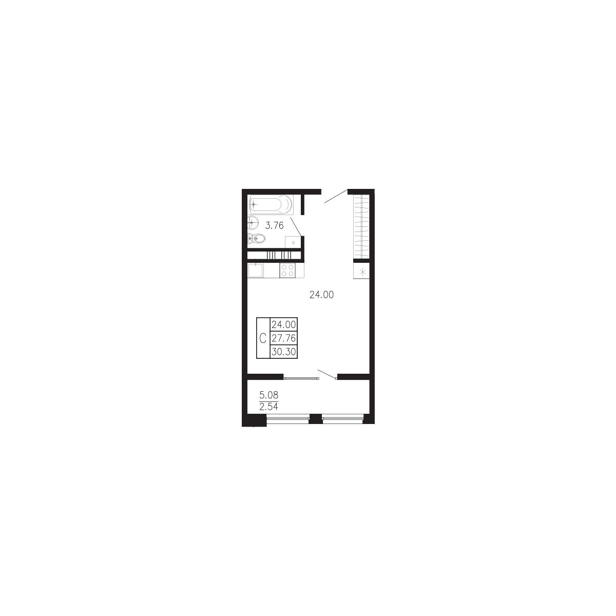 Планировка: Студия · 30,3 м²