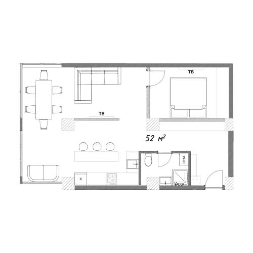 Планировка: Апартаменты · 52 м²