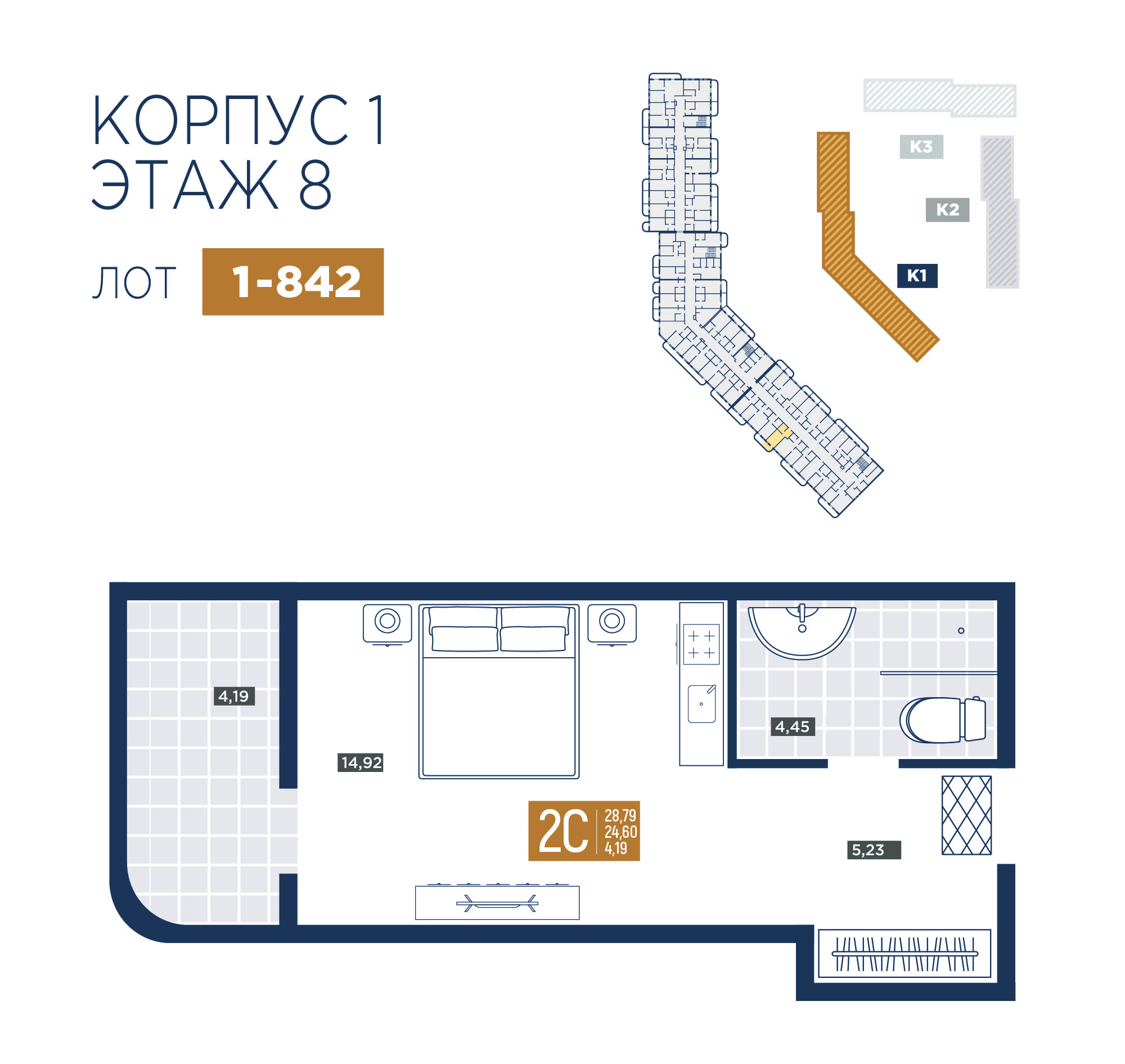 Планировка: Апартаменты · 28,79 м²