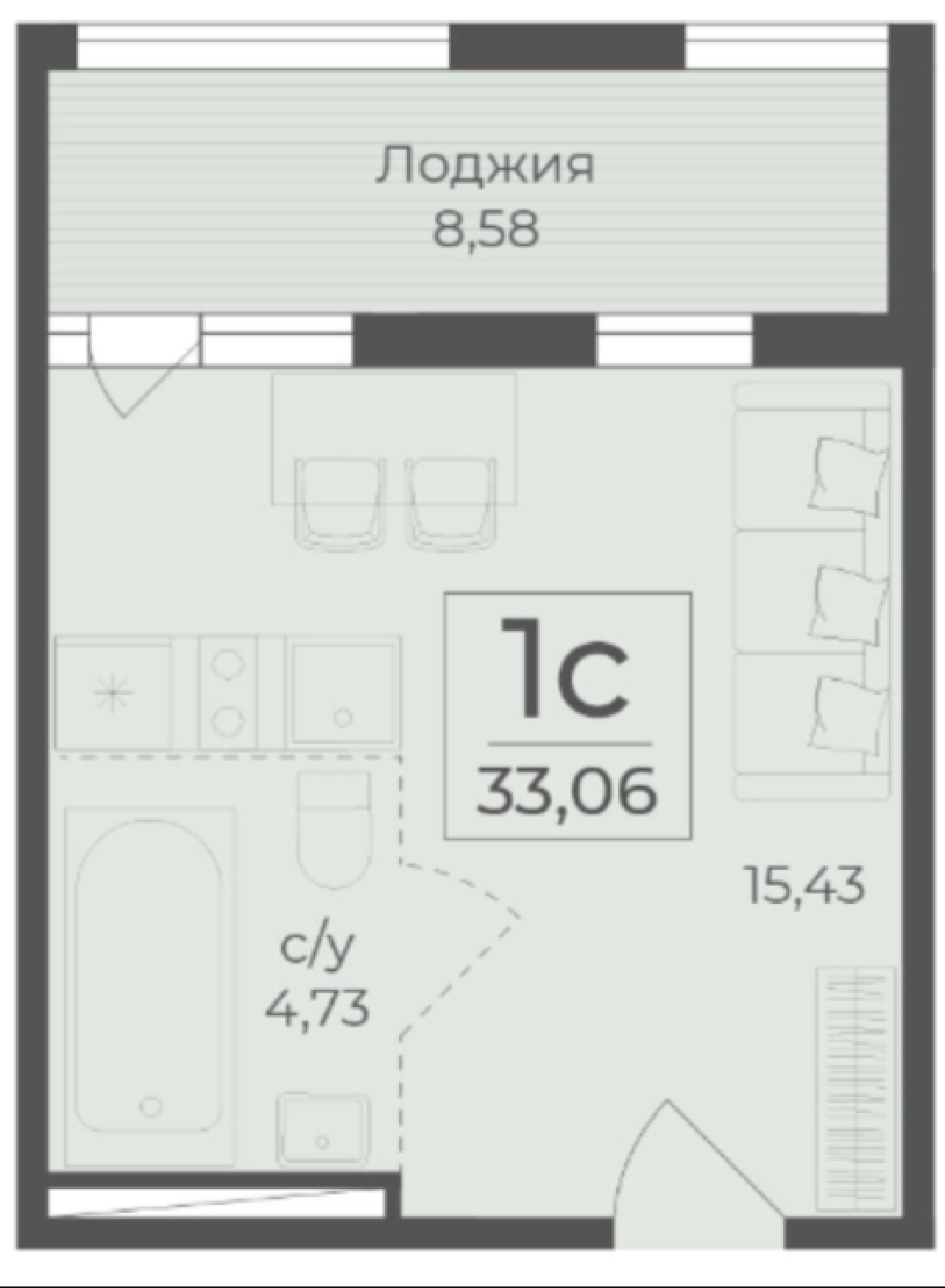 Планировка: 1-комнатная · 37,35 м²