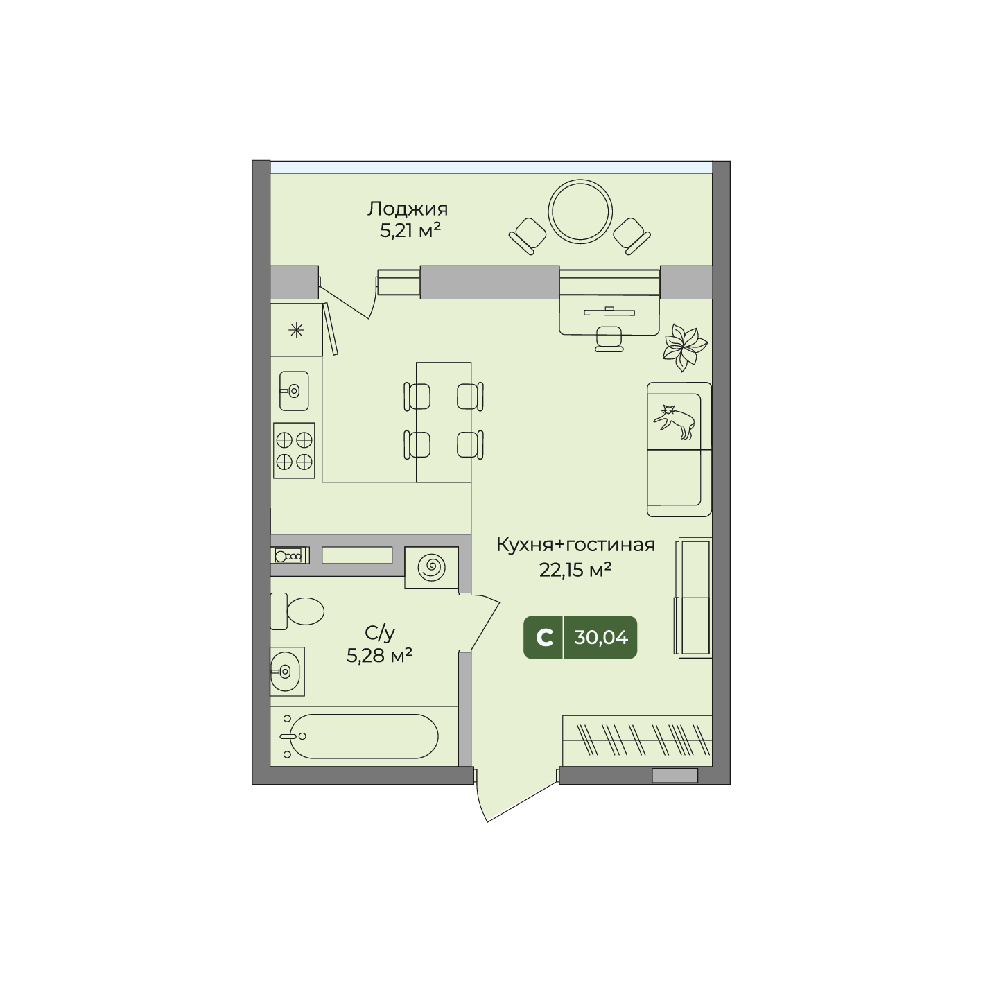 Планировка: Студия · 30,04 м²