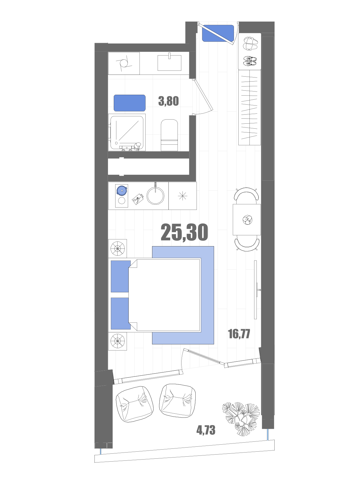 Планировка: Студия · 25,3 м²