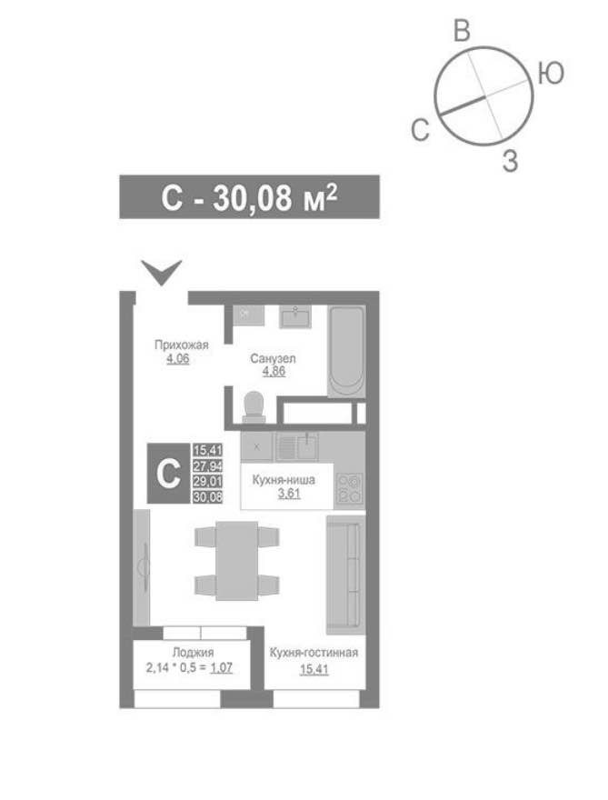 Планировка: Студия · 29,01 м²