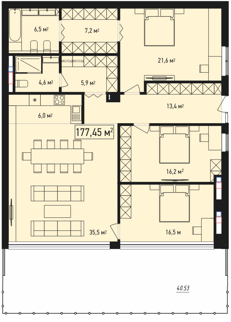 Планировка: 4+ комнаты · 177,9 м²