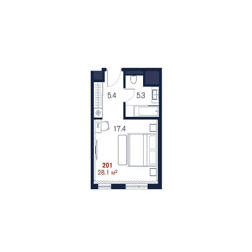 Планировка: Студия · 28,1 м²