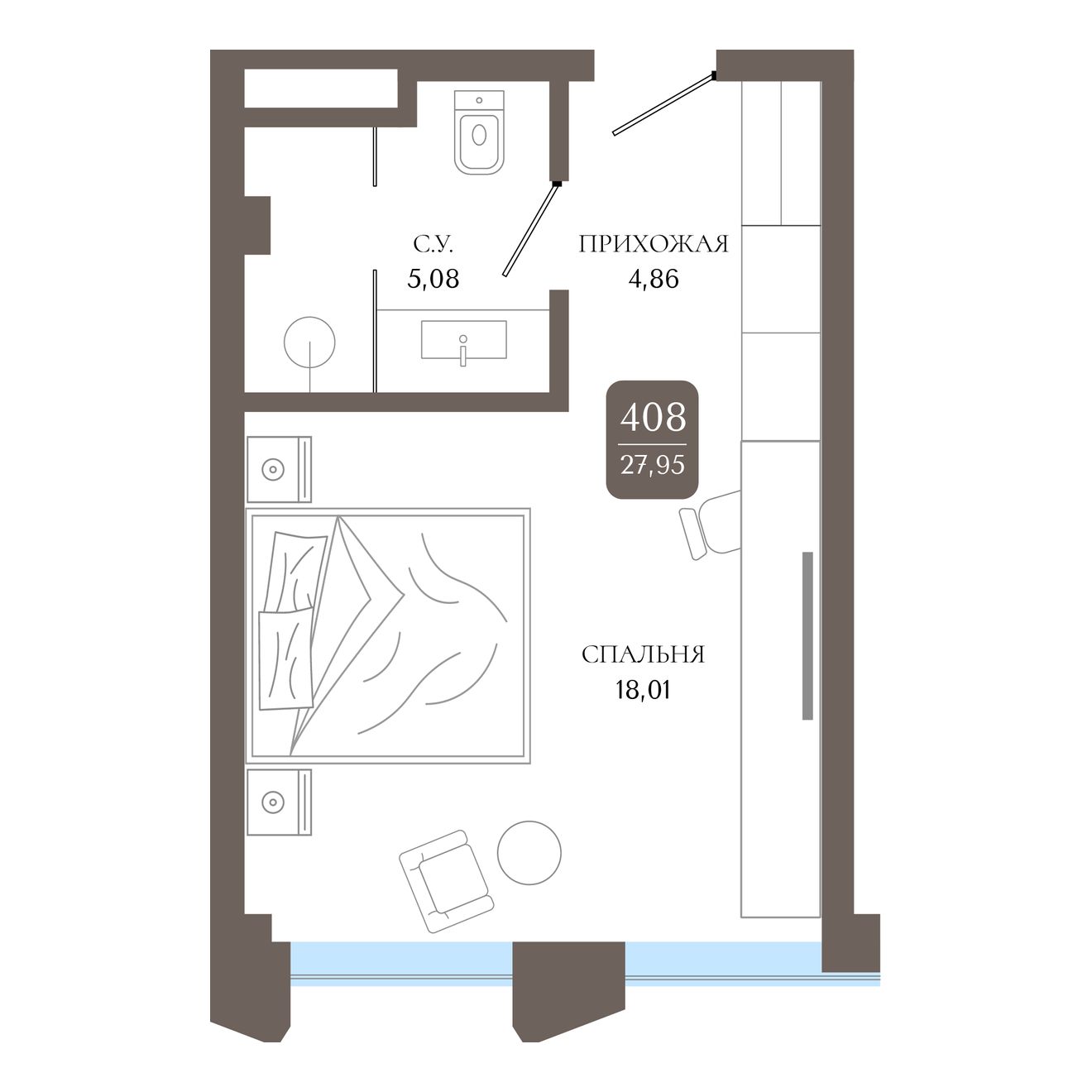 Планировка: Апартаменты · 27,95 м²