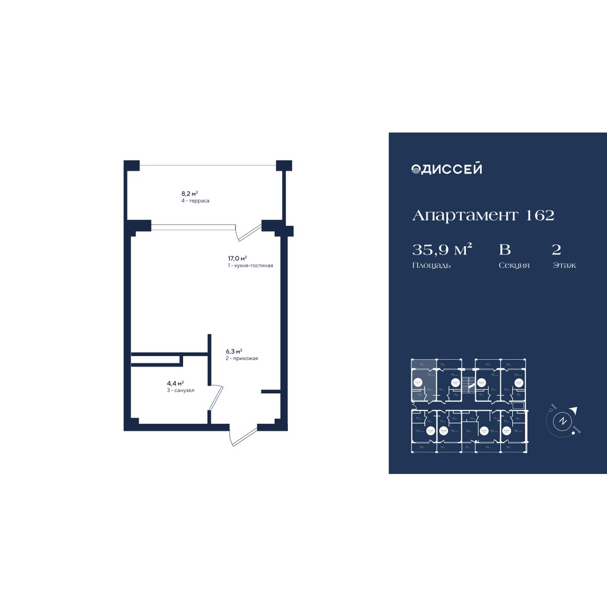 Планировка: Апартаменты · 35,9 м²