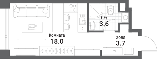Планировка: Студия · 25,3 м²