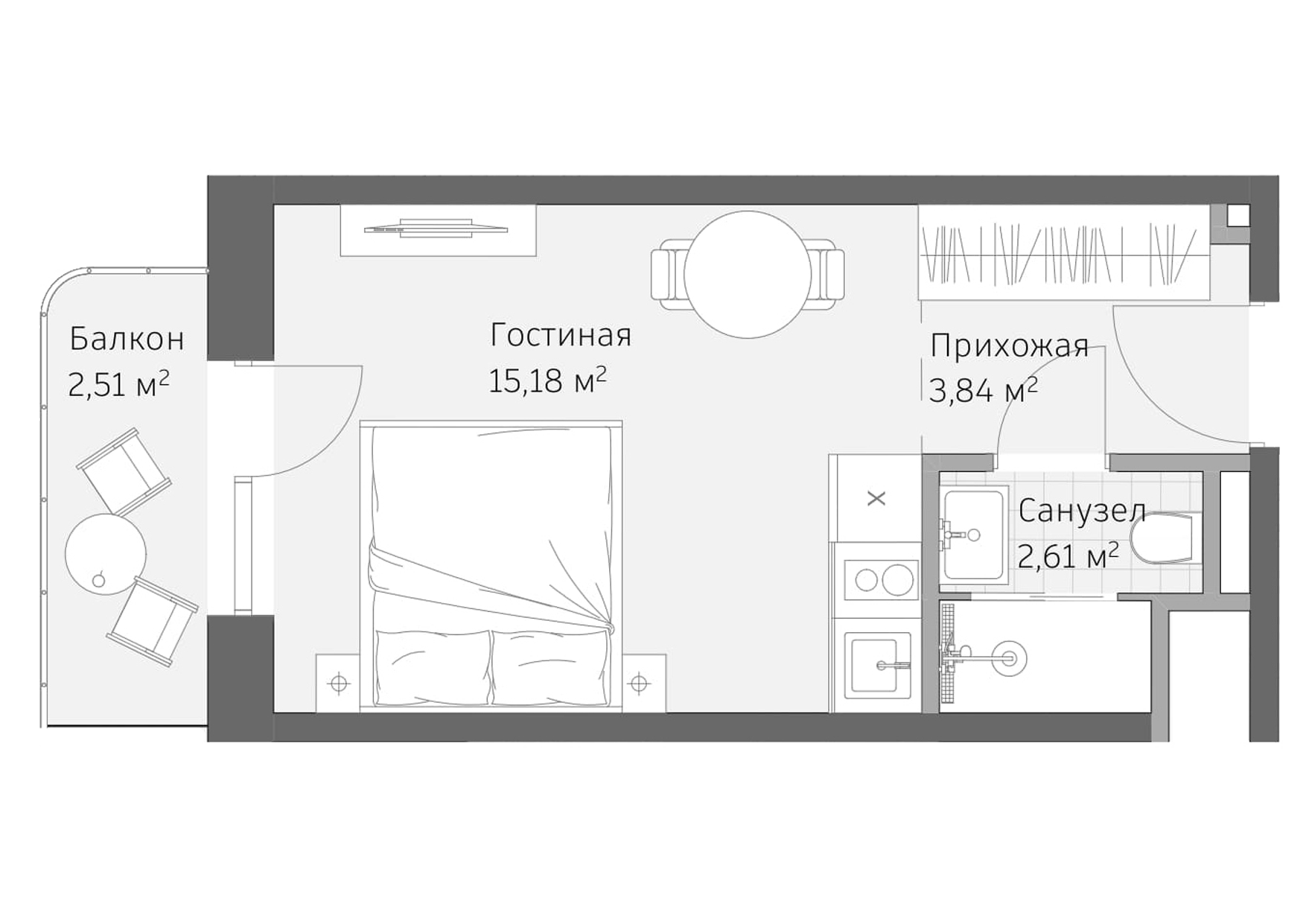 Планировка: Апартаменты · 24,14 м²