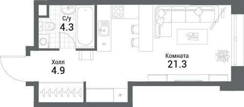 Планировка: Студия · 30,5 м²