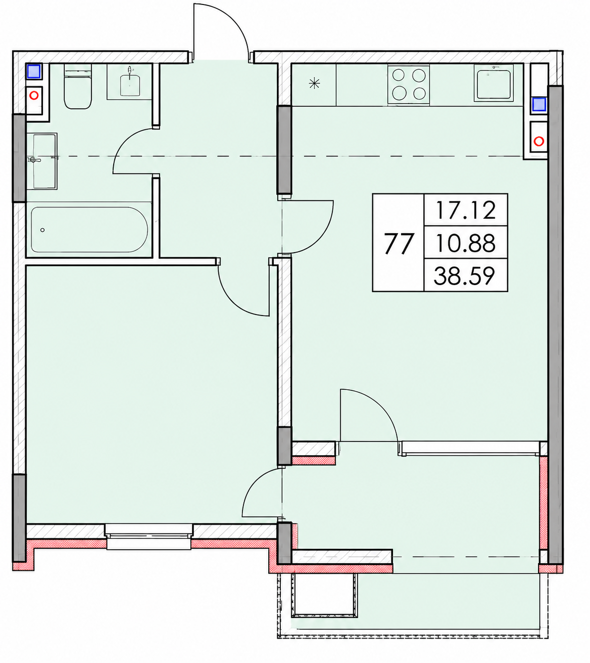 Планировка: Студия · 38,58 м²