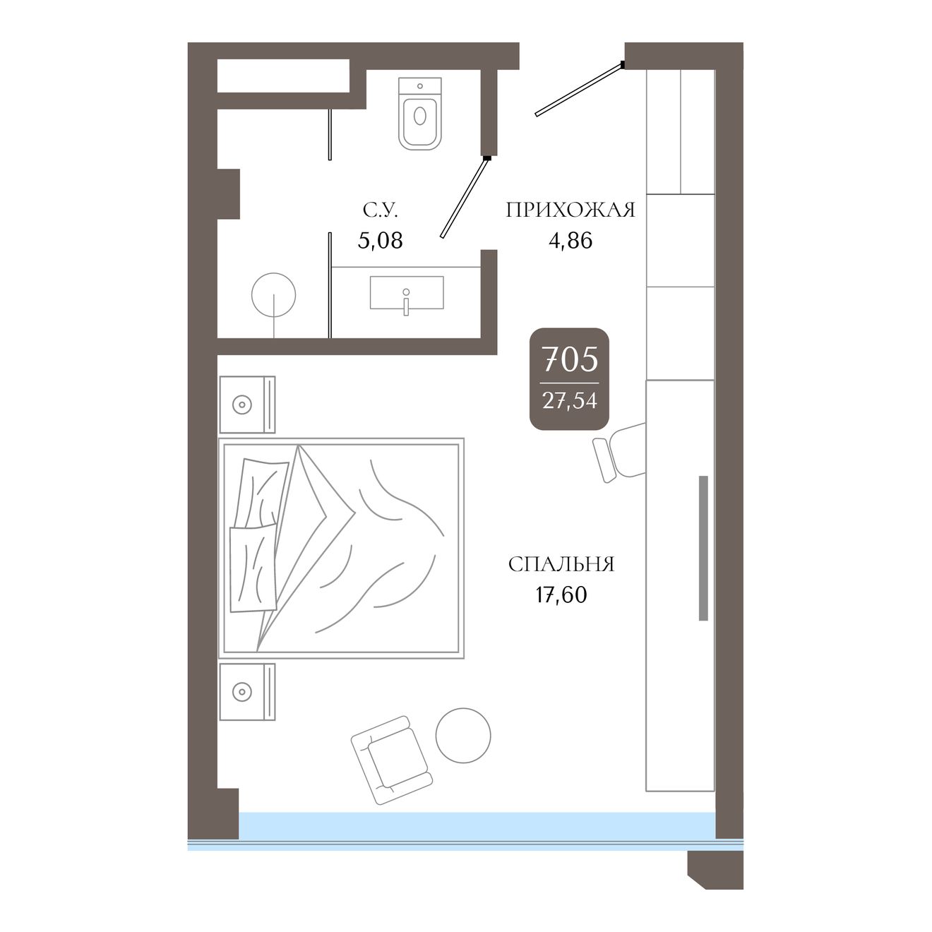 Планировка: Апартаменты · 27,54 м²