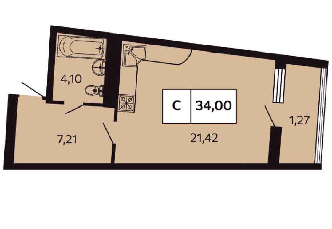 Планировка: Студия · 34 м²
