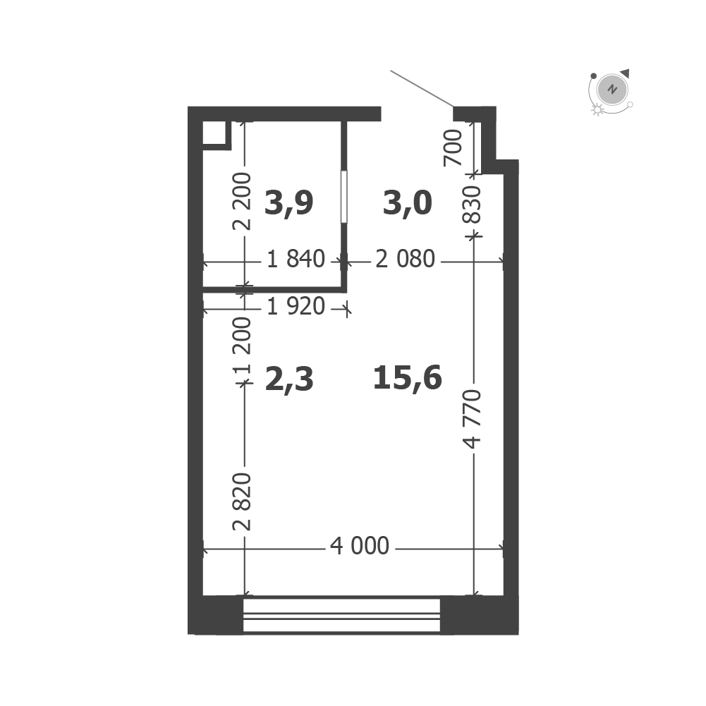 Планировка: Студия · 24,8 м²