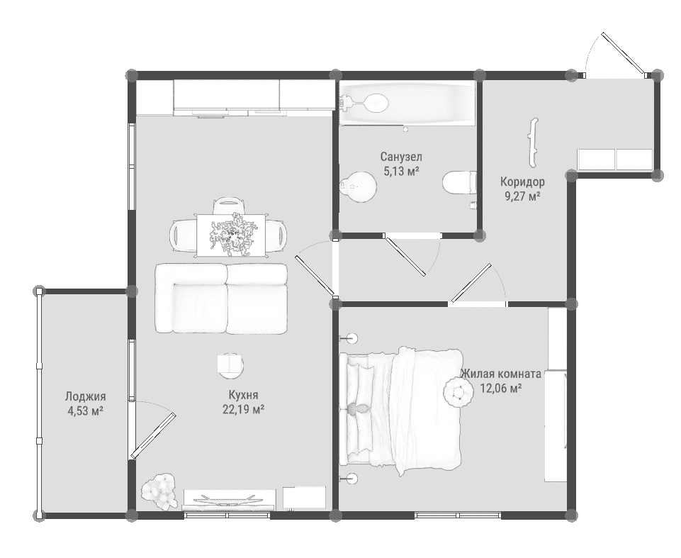 Планировка: 1-комнатная · 50,93 м²