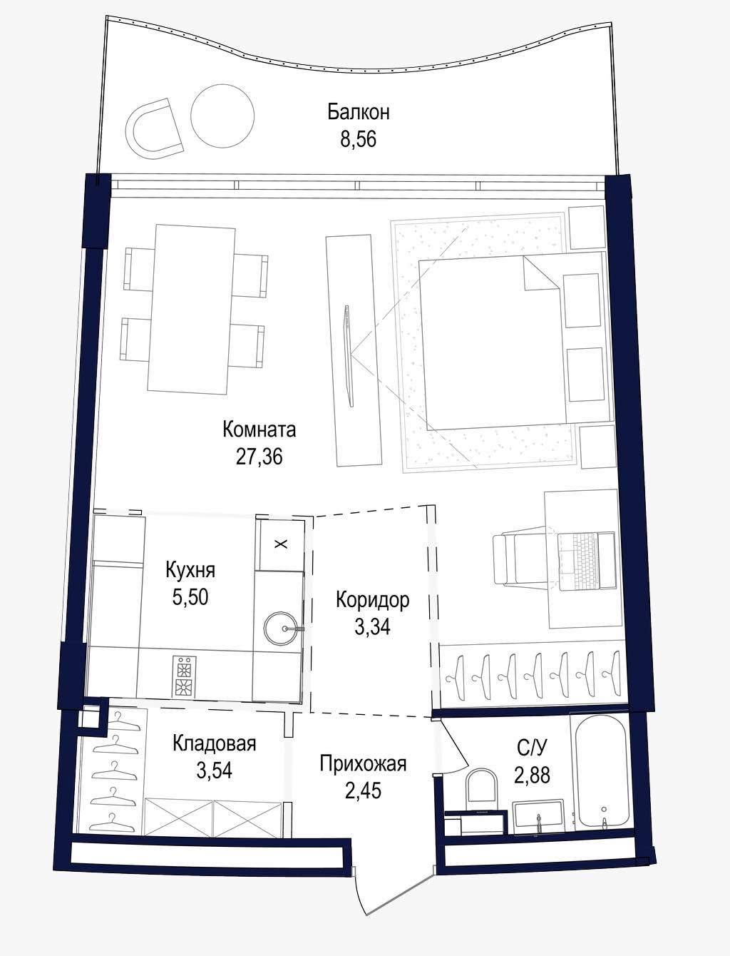 Планировка: Студия · 53,63 м²