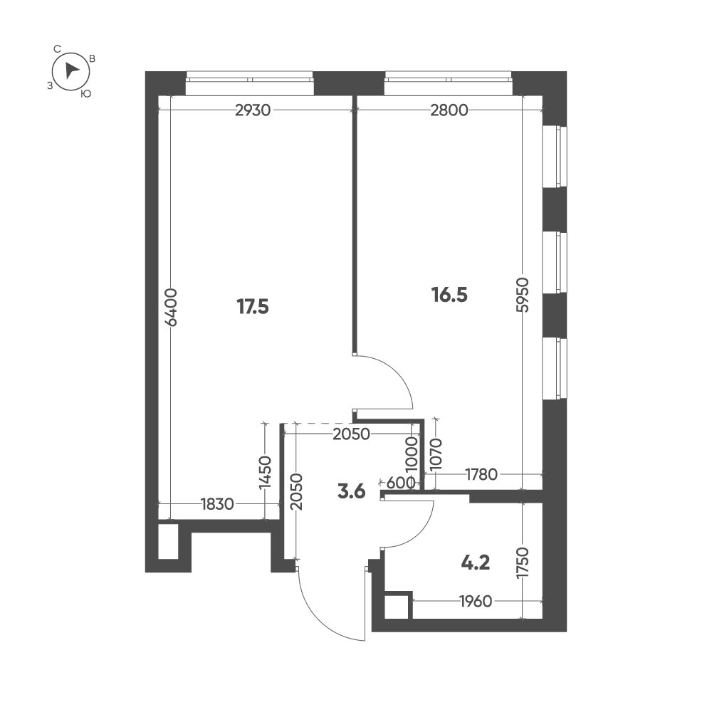 Планировка: 1-комнатная · 41,8 м²