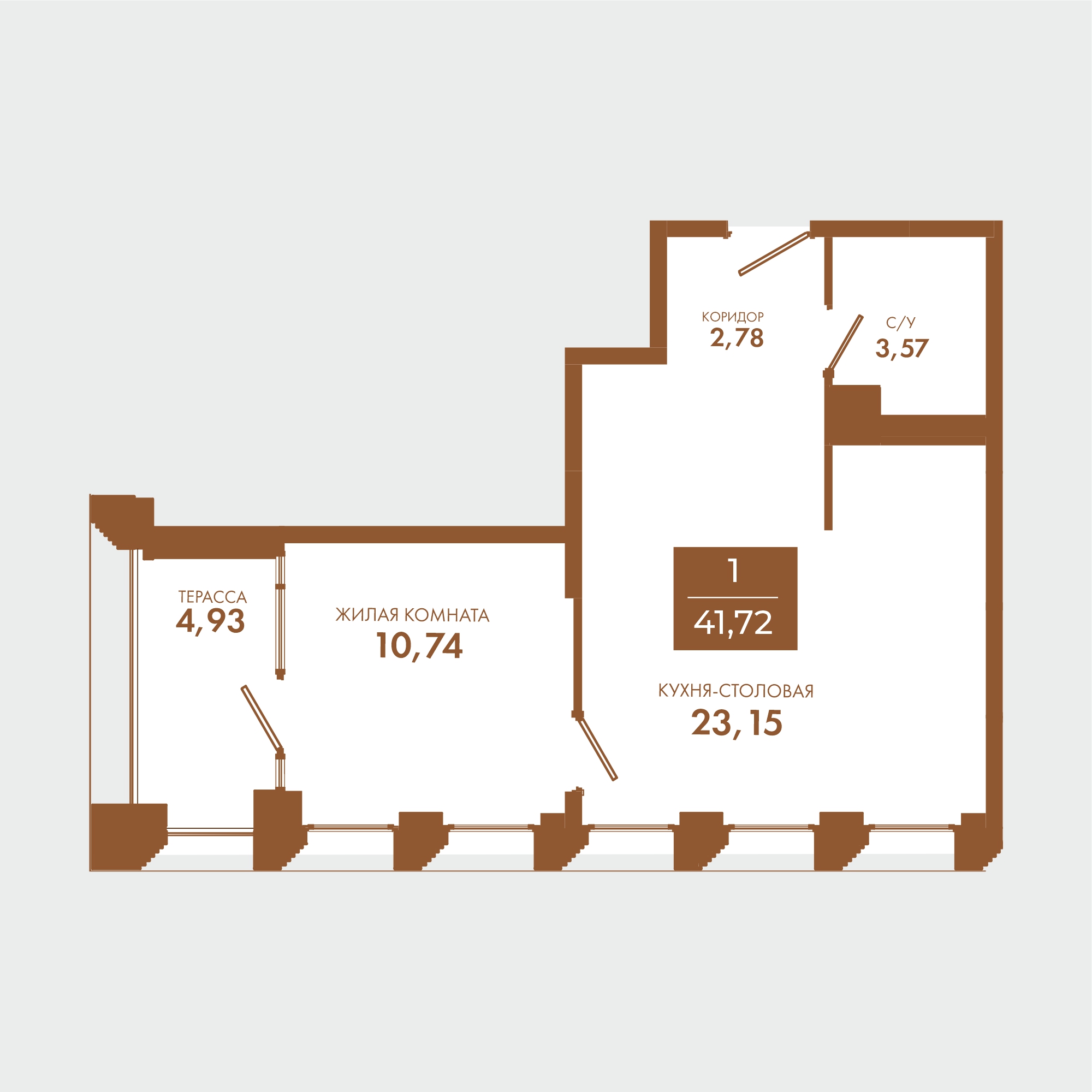 Планировка: 1-комнатная · 41,72 м²