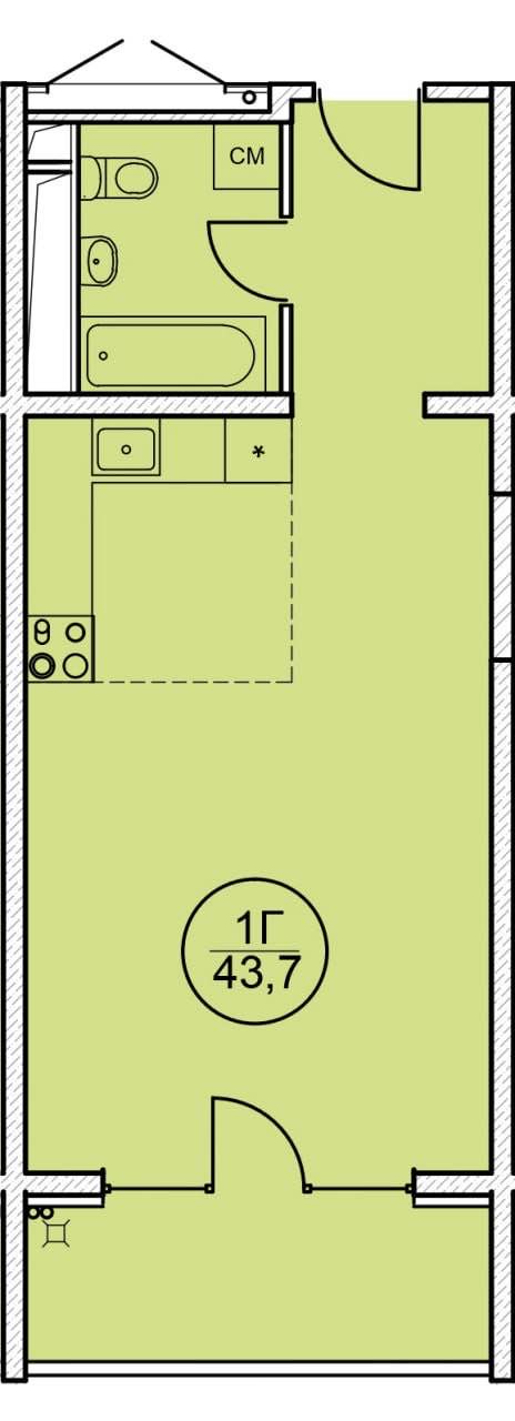 Планировка: Лот · 43,7 м²