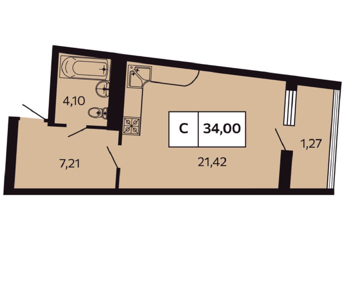 Планировка: Студия · 34 м²