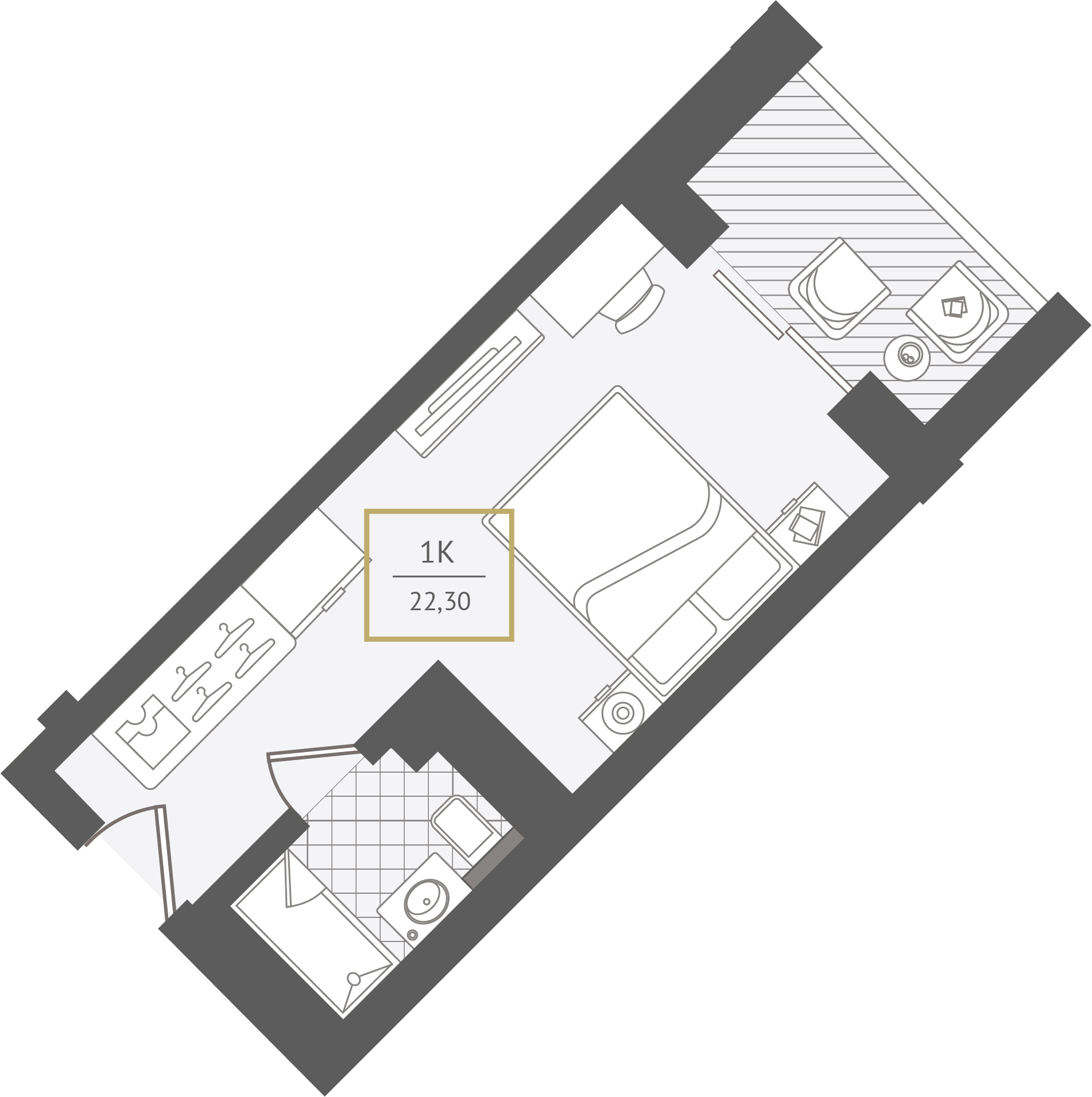 Планировка: Апартаменты · 22,3 м²