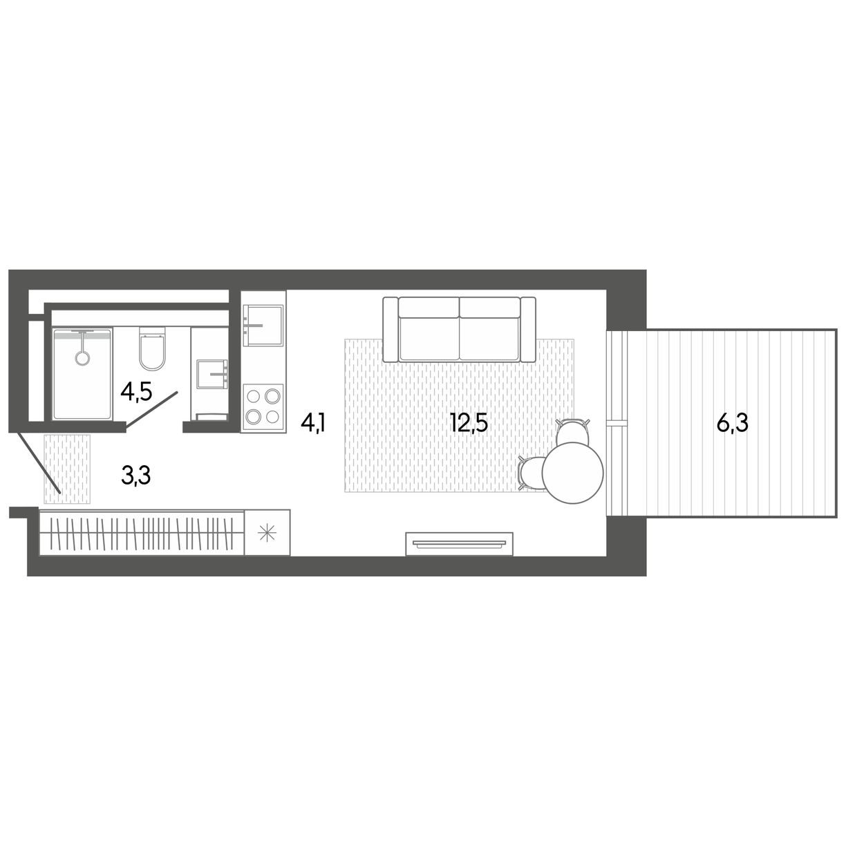 Планировка: Апартаменты · 30,97 м²