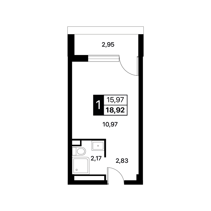 Планировка: Студия · 18,92 м²