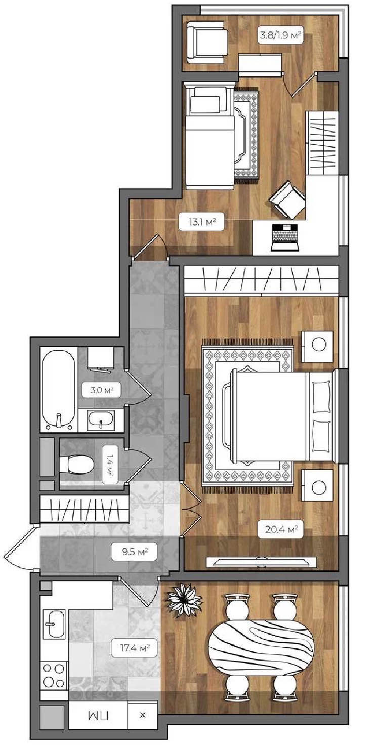 Планировка: 2-комнатная · 66,2 м²