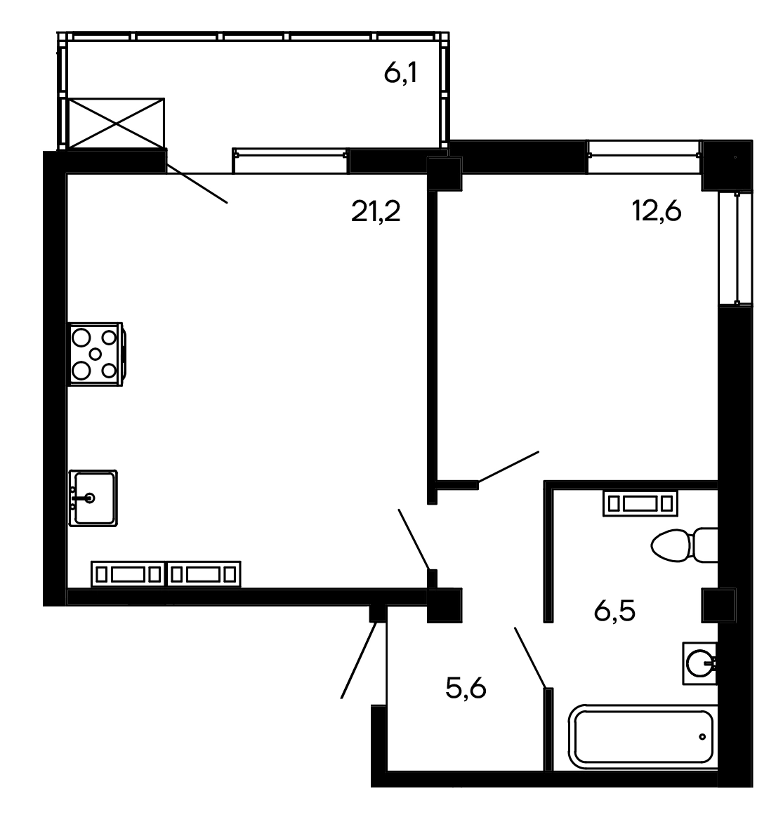 Планировка: 1-комнатная · 52 м²
