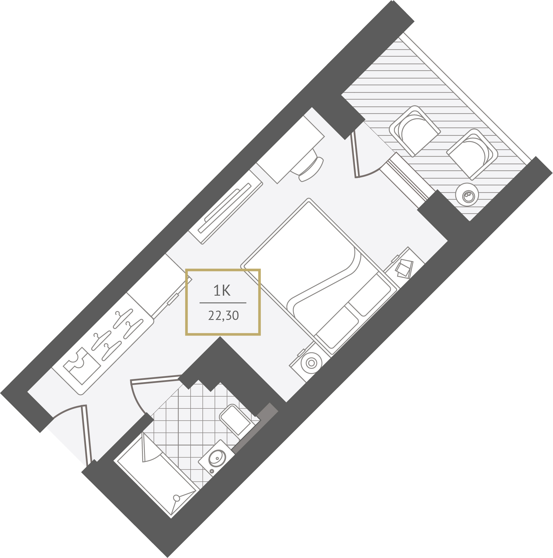 Планировка: Апартаменты · 22,3 м²