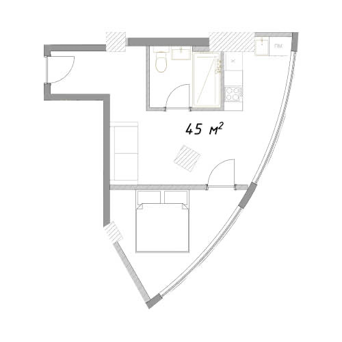 Планировка: Апартаменты · 45 м²