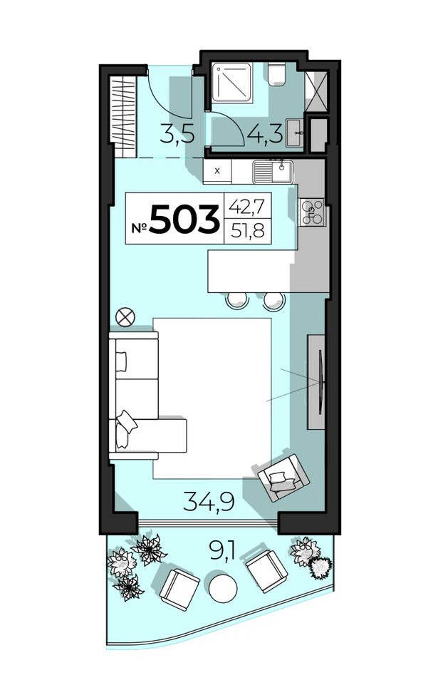 Планировка: 2-комнатная · 51,8 м²